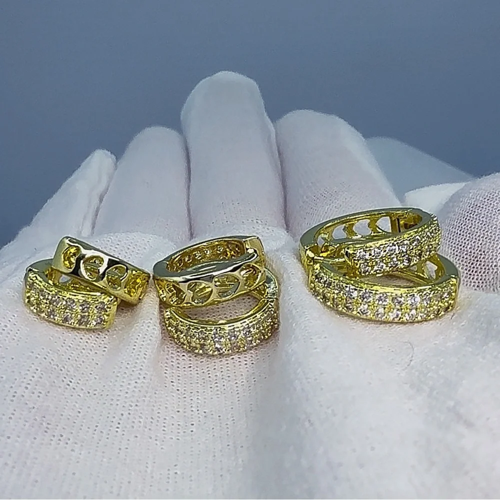 Elegant 14k Gold plated Silver Hoop Earrings 3 pairs